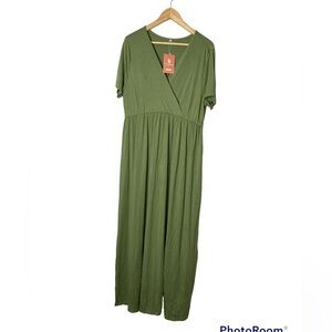 Luckswan Solid Green Short Sleeve Maxi Dress NWT XL Flawed*